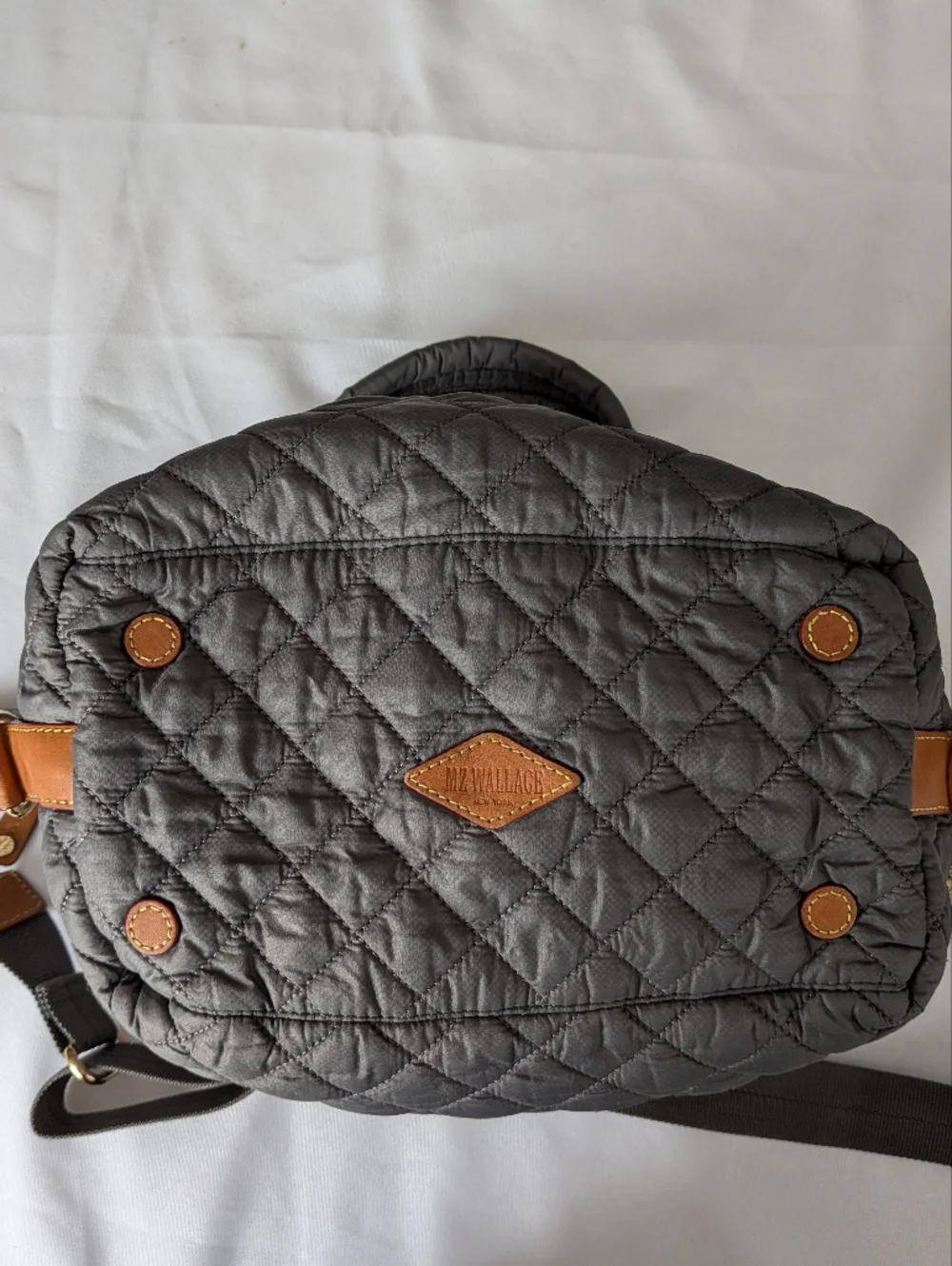 MZ Wallace Quilted Crossbody Satchel in Gray with Gold Hardware - Picture 6 of 10